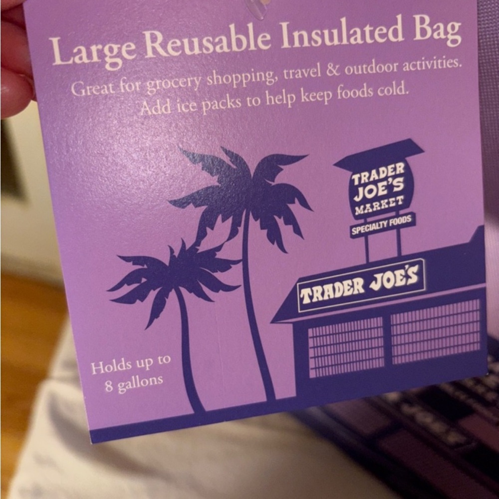 NWT Trader Joe's Large Purple Insulated Tote Bag, 8 gallon - Picture 3 of 6